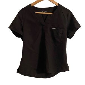 Jaanuu Women Scrub Top Medium Black V Neck Stretch Knit Scrub Medical